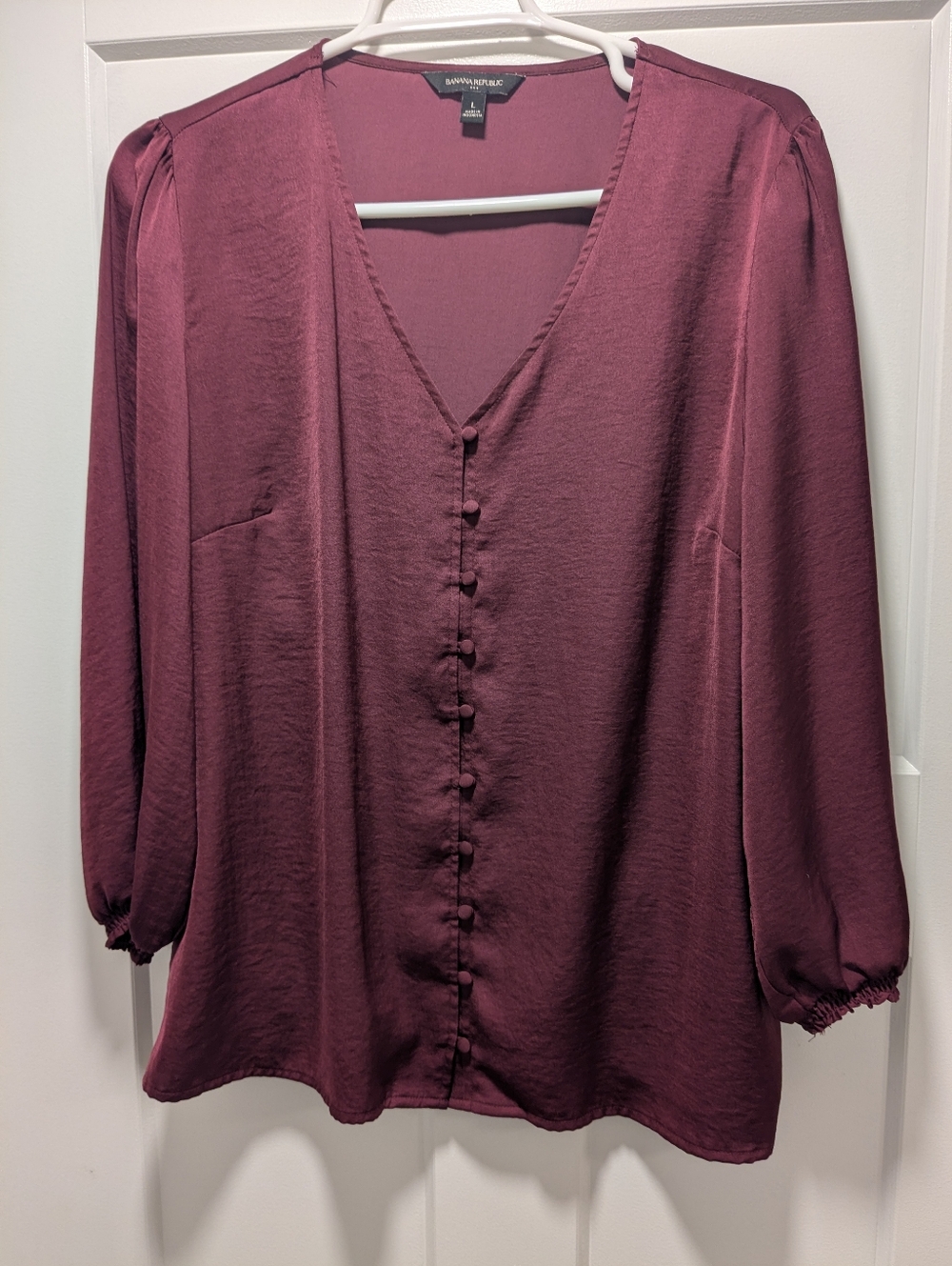 Banana Republic Wine Button-Front V-Neck Blouse